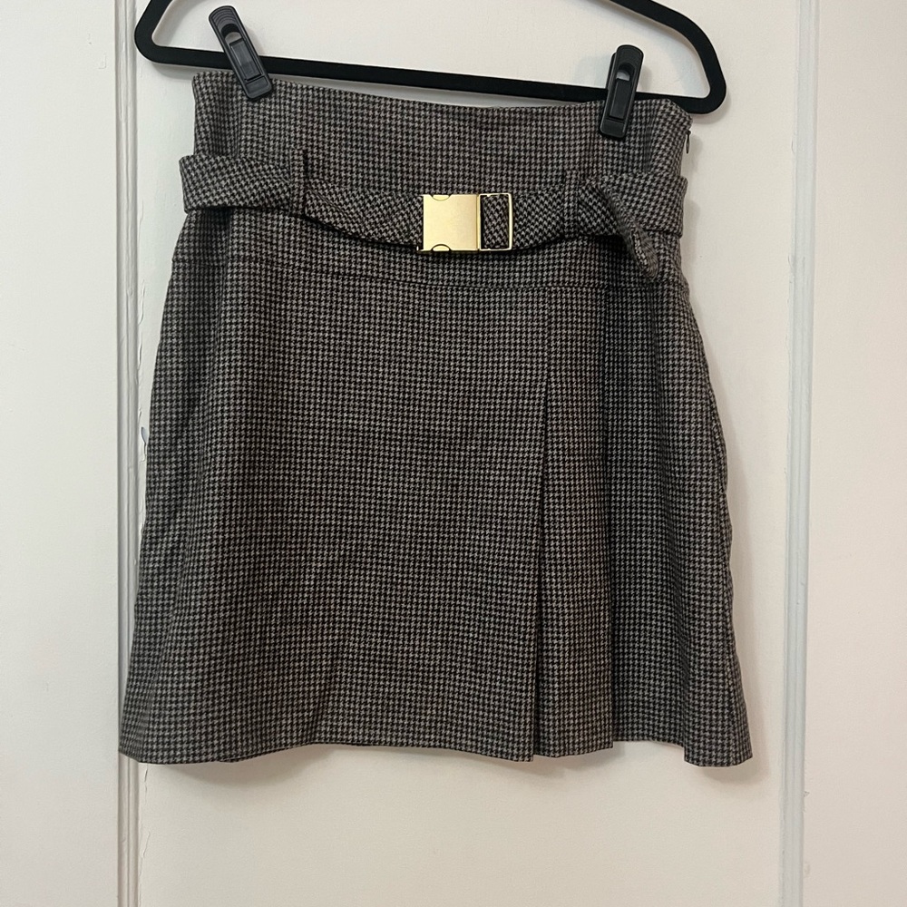 Houndstooth Skirt with Belt - 100% Wool Made in Italy